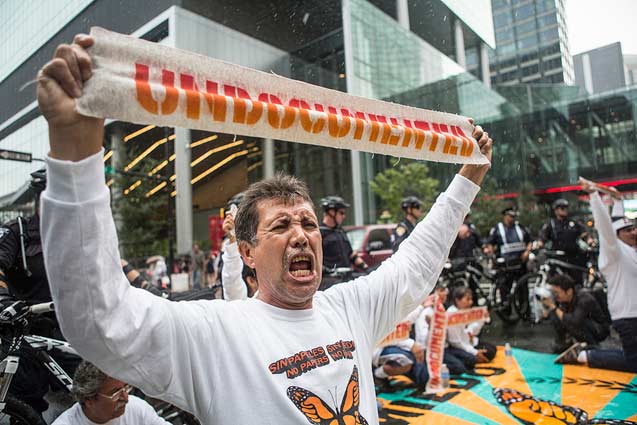 Undocumented immigrants demonstrate outside the 2012 Democratic National Convention in Charlotte, North Carolina, September 4, 2012.
