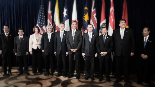 A summit with leaders of the member states of the Trans-Pacific Strategic Economic Partnership Agreement (TPP) in November, 2010. Pictured, from left, are Naoto Kan (Japan), Nguyễn Minh Triết (Vietnam), Julia Gillard (Australia), Sebastián Piñera (Chile), Lee Hsien Loong (Singapore), Barack Obama (United States), John Key (New Zealand), Hassanal Bolkiah (Brunei), Alan García (Peru), and Muhyiddin Yassin (Malaysia). Six of these leaders represent countries that were negotiating to join the group.