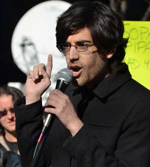 Aaron Swartz at an anti-SOPA rally, January 18, 2012.