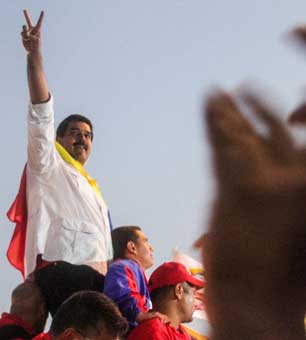 Nicolas Maduro celebrates his election victory in Venezuela, April 11, 2013.