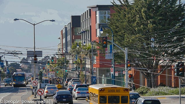 Looking west down Ocean Avenue at affordable housing built on a public site. (Photo: People Power Media)