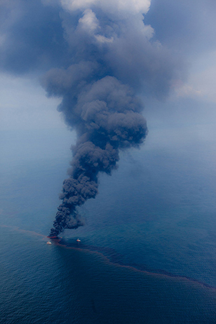 Oil spilled into the Gulf of Mexico is burned in an attempt to quell its spread, June 16, 2010. (Photo: Kris Krüg)