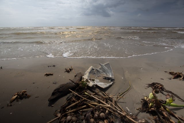 Piece of a sea turtle shell on East Grand Terre Island in Barataria Bay on April 9, 2015. (Photo: Julie Dermansky)