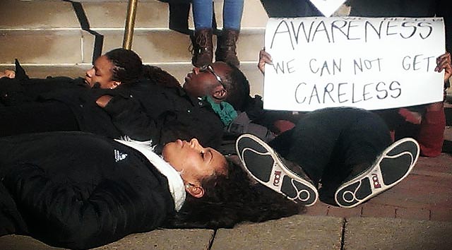 Protesters demonstrate outside Creighton University against the police killing of Eric Garner, December 8, 2014.