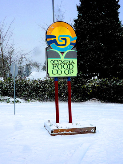 The sign for Olympia Food Co-op, the US-based seller that voted to boycott Israeli products, in a photo taken on February 27, 2011. (Photo: Jason Taellious; Edited: LW / TO)