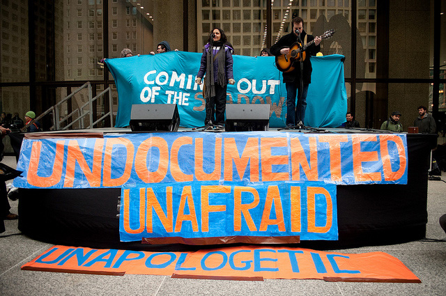 A rally of undocumented youth and allies rally with Immigrant Youth Justice League in Chicago, Illinois on March 10, 2011. (Photo: Sarah Ji)