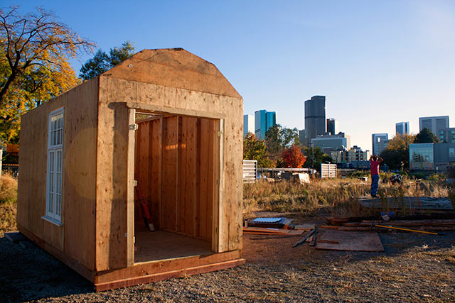 Tiny homes constructed by DHOL for those experiencing homelessness in Denver, CO.
