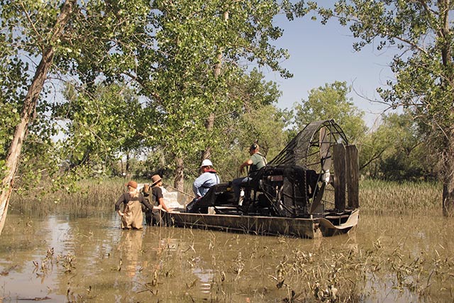 An air boat on the Bonogofsky farm was part of cleanup efforts after the 2011 Exxon oil spill on the Yellowstone River. (Photo: Avi Lewis)
