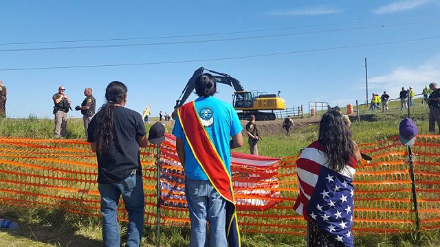 Standing Rock Sioux Tribe and their allies protest construction of the Dakota Access Pipeline.