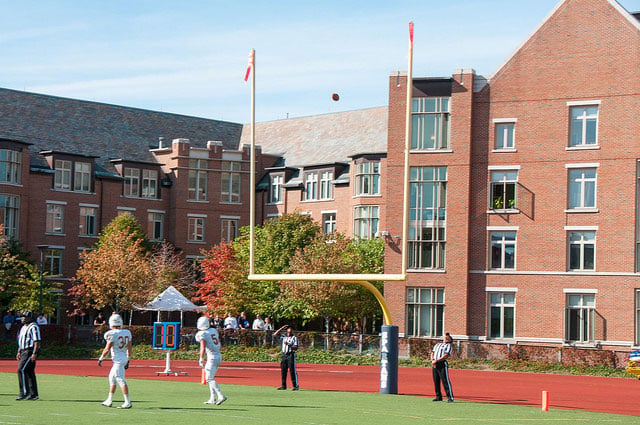 Athletes play in front of a Case Western University building in Cleveland, Ohio. (Photo: The Alumni Association of CWRU)