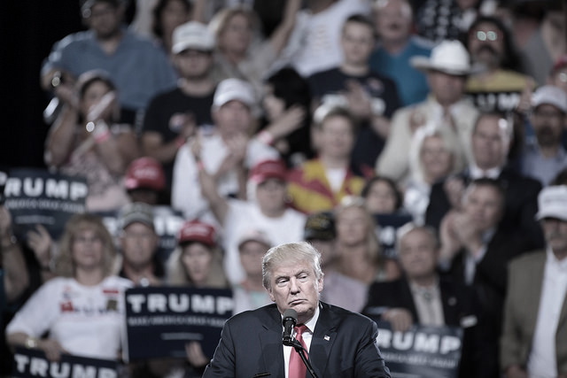 Donald Trump speaks to supporters at a campaign rally in Phoenix, Arizona, on June 18, 2016. (Photo: Gage Skidmore; Edited; LW / TO)