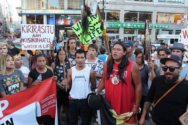 Sioux youth from the Standing Rock Indian Reservation in North Dakota rallied with supporters in New York City after traveling 2,000 miles across the United States to protest the proposed Dakota Access Pipeline on August 7, 2016. (Photo by Joe Catron)