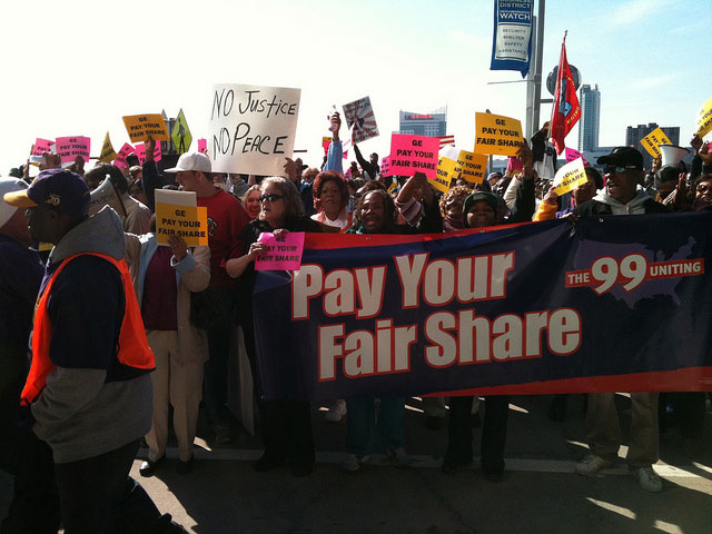 Wisconsin's 99% march on GE at their Shareholder meeting in Detroit, Michigan, on April 25, 2012. (Photo: Wisconsin Jobs Now)