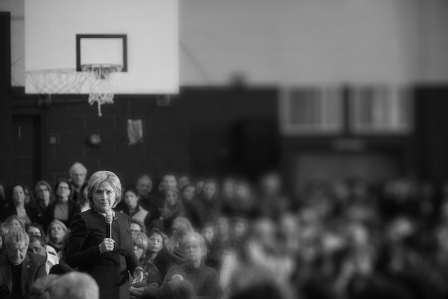 Democratic presidential nominee Hillary Clinton speaks to supporters at a town hall meeting at Hillside Middle School in Manchester, New Hampshire, on January 22, 2016. (Photo: Gage Skidmore; Edited: LW / TO)