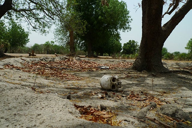 The remains of one of the many victims of violence in Leer, South Sudan. The town has been repeatedly razed over the years and civilians have been mercilessly attacked. No one has ever been held accountable for the atrocities.