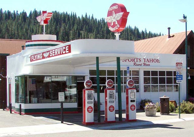 When Ethyl Corp. tried to introduce gasoline additive MMT to the California market, many mom-and-pop style gas bars still existed in parts of the state, with aging storage tanks. This restored ‘Flying A' station in Truckee, CA has been transformed into a clothing store. (Photo by Don Graham licensed under the Creative Commons Attribution-Share Alike 2.0 generic license)