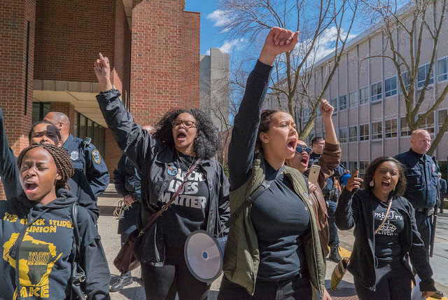 UWM students protest against Donald Trump's hateful rhetoric in Wisconsin, April 3, 2016.