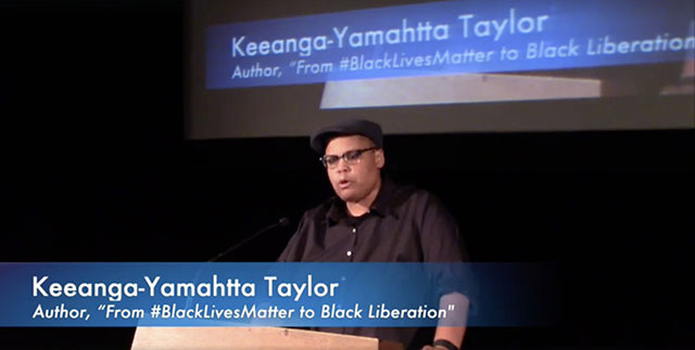 Keeanga-Yamahtta Taylor speaks at the Anti-Inauguration event in Washington, DC. (Credit: Courtesy of Sarah Jaffe)