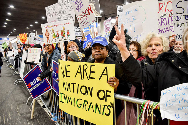 Thousands gathered and marched at the Philadelphia International Airport to oppose President Donald Trump's first illegal travel ban on January 29, 2017.
