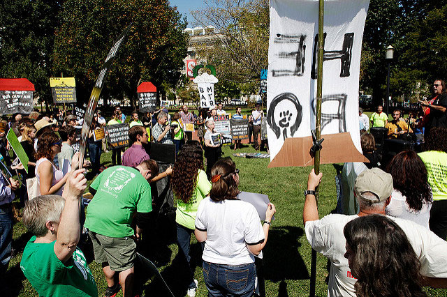 Hundreds gather at Lafayette Park in Washington, DC, to protest mountaintop removal mining in Appalachia, January 22, 2009.