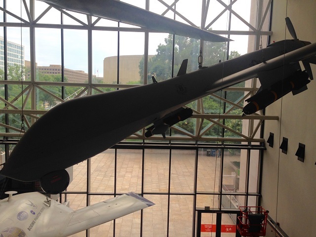 Predator drone with Hellfire missiles on display at the National Air and Space Museum in Washington, DC. Credit: Alex Edney-Browne