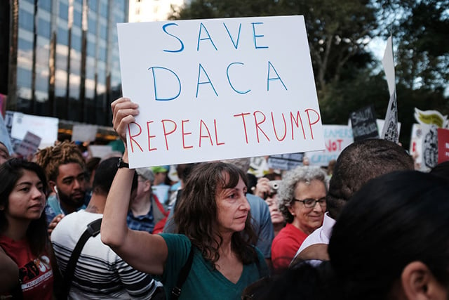 Hundreds of immigration advocates and supporters attend a rally and march to Trump Tower in support of the Deferred Action for Childhood Arrivals program, also known as DACA, on August 30, 2017, in New York City. (Photo: Spencer Platt / Getty Images)