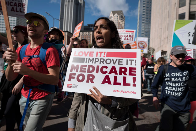 Participants in the Medicare for All Rally in Los Angeles California on February 4, 2017. Organizers called for a single-payer system for Medicare. (Photo: Ronen Tivony / NurPhoto via Getty Images)