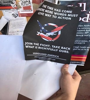 A Vanguard America flyer posted at Texas Women's University. (Photo courtesy of Justin Cook)