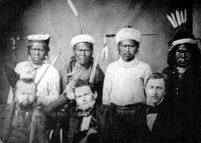 Headmen of the Maidu nation of California are photographed with the US Treaty Commissioners in 1851. None of the 18 California treaties was ratified by the US Senate. (Photo: George Eastman House)