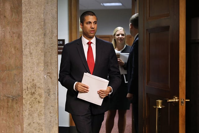 Federal Communications Commission Chairman Ajit Pai arrives for his confirmation hearing for a second term as chair of the commission before the Senate Commerce, Science and Transportation Committee in the Dirksen Senate Office Building on Capitol Hill July 19, 2017, in Washington, DC. (Photo: Chip Somodevilla / Getty Images)