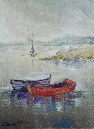 (Image: Ghaleb Al-Bihani, Untitled [Red and Purple Boats], 2015.)