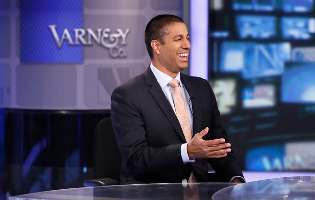 FCC Chairman Ajit Pai is interviewed by Stuart Varney of Fox Business Network at FOX Studios on November 10, 2017 in New York City. (Photo: John Lamparski / Getty Images)