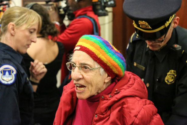 Ruth Zalph getting arrested at a civil disobedience action on December 5. (Photo: WNV / T.W. Collins)