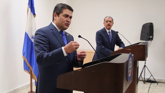 Honduran President Juan Orlando Hernández speaking on October 16, 2014.