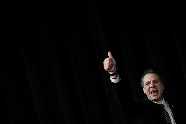 New York Governor Andrew Cuomo gives a thumbs up after speaking at a healthcare union rally at the Theater at Madison Square Garden, February 21, 2018, in New York City. (Photo: Drew Angerer / Getty Images)