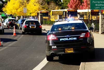 Police cars at school