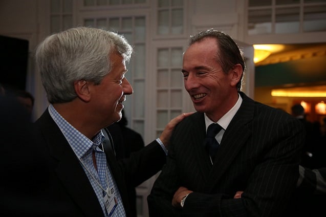 Jamie Dimon, Chairman and CEO of JPMorgan, and James Gorman, Chairman and CEO of Morgan Stanley, at the World Economic Forum in Davos, January 24, 2014. (Photo: <a href=