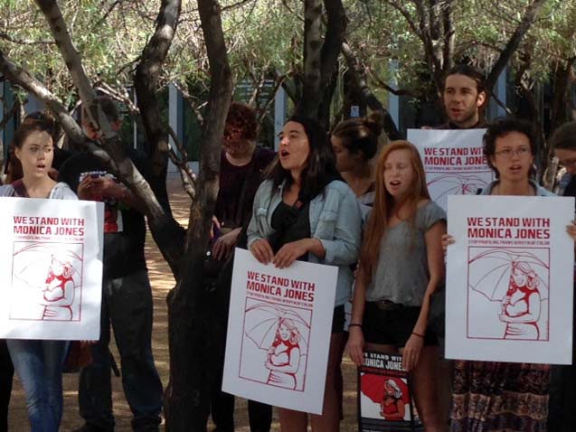Prescott College students chanting at the Press Conference. (Photo: Professor Zoe Hammer)