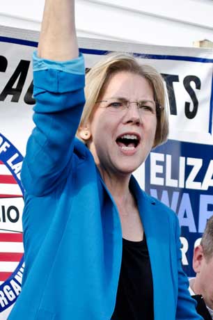 Elizabeth Warren at a campaign rally in Auburn, Massachusetts.