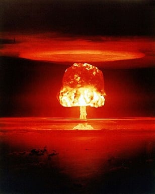 Nuclear weapon test Romeo on Bikini Atoll. The test was part of the Operation Castle. Romeo was the first nuclear test conducted on a barge. (Photo: <a href=