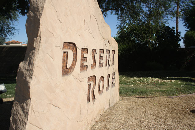A view of the Desert Rose sign at the very entrance of the community. (Photo: Daniel Ross)