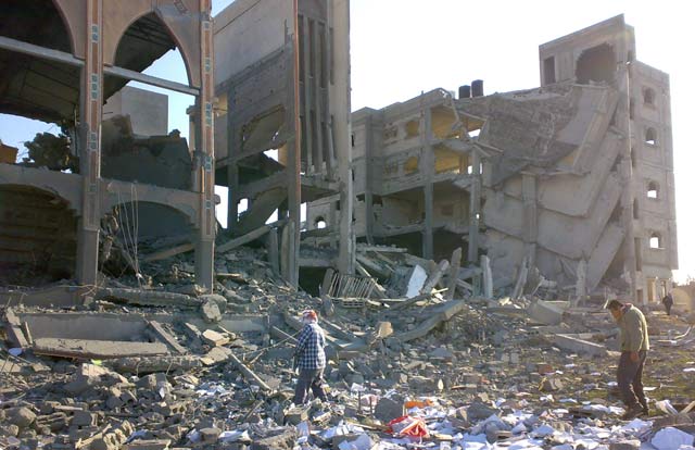 A building in Rafah destroyed by the Israelis during Israel's assault on Gaza in January, 2009. Shortly after Israel concluded its month-long Operation Cast Lead in Gaza, Professor William Robinson was targeted for repression for including material critical of Israel in his course materials.