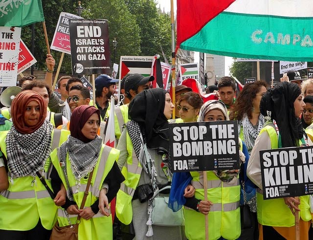 A protest against Israeli actions in Gaza in London, August 1.