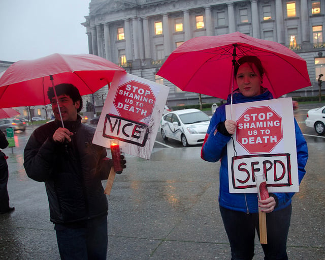 17 December, 2010: Protesters demonstrate at the International Day to End Violence Against Sex Workers, in San Francisco, California. (Photo:  Steve Rhodes)