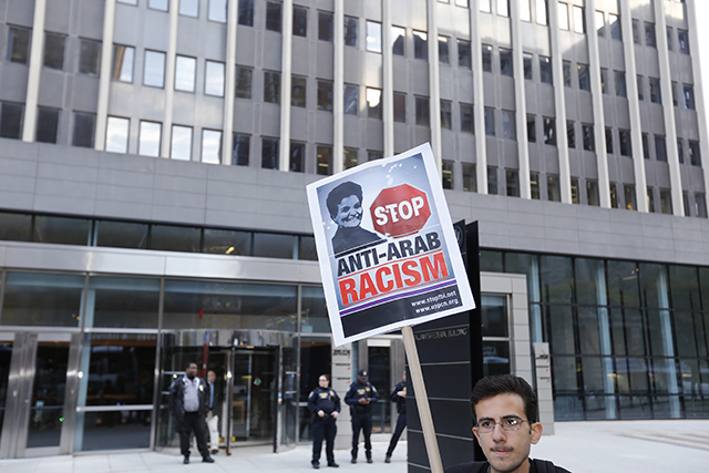 NEW YORK CITY - 20 OCTOBER 2014: Al Awda sponsored a picket outside the Office of Homeland Security demanding that immigration fraud charges against Arab-American organizer Rasmea Obeh be dropped. (Photo via Shutterstock)