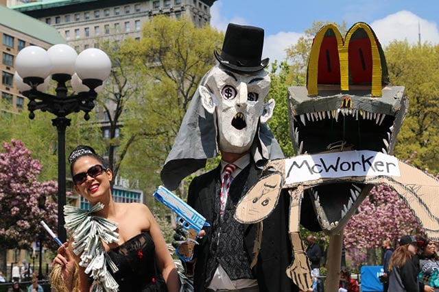 Costumed protesters in Union Square. (Photo: Matt Surrusco)
