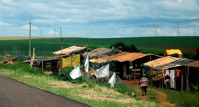 Shacks occupied by members of the Landless Workers' Movement in Brazil.