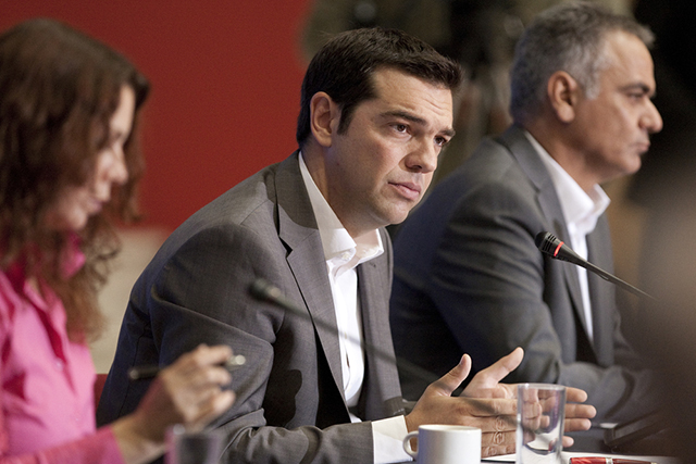 16 September, 2012: Syriza leader Alexis Tsipras (C) press conference of 77th International Fair in the northern port city of Thessaloniki in Thessaloniki, Greece. (Photo via Shutterstock)