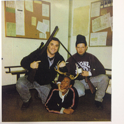 Chicago Police Officers Jerome Finnigan, left, and Timothy McDermott with an unidentified Black man Finnigan claims to have arrested for marijuana possession (there is no record of any arrest).
