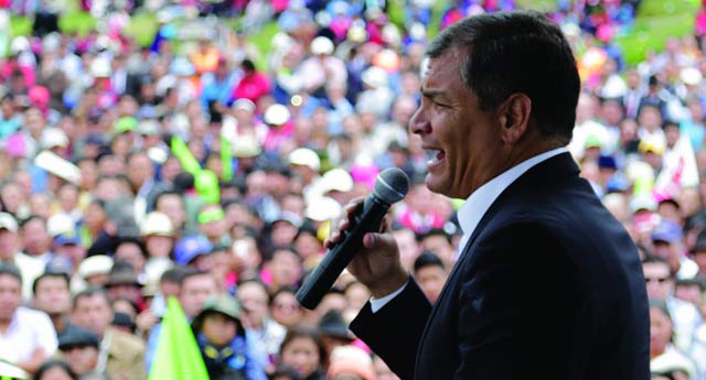 Ecuador's President Rafael Correa addresses a crowd in Juan Benigno Vela, Tungurahua, Ecuador, March 26. 